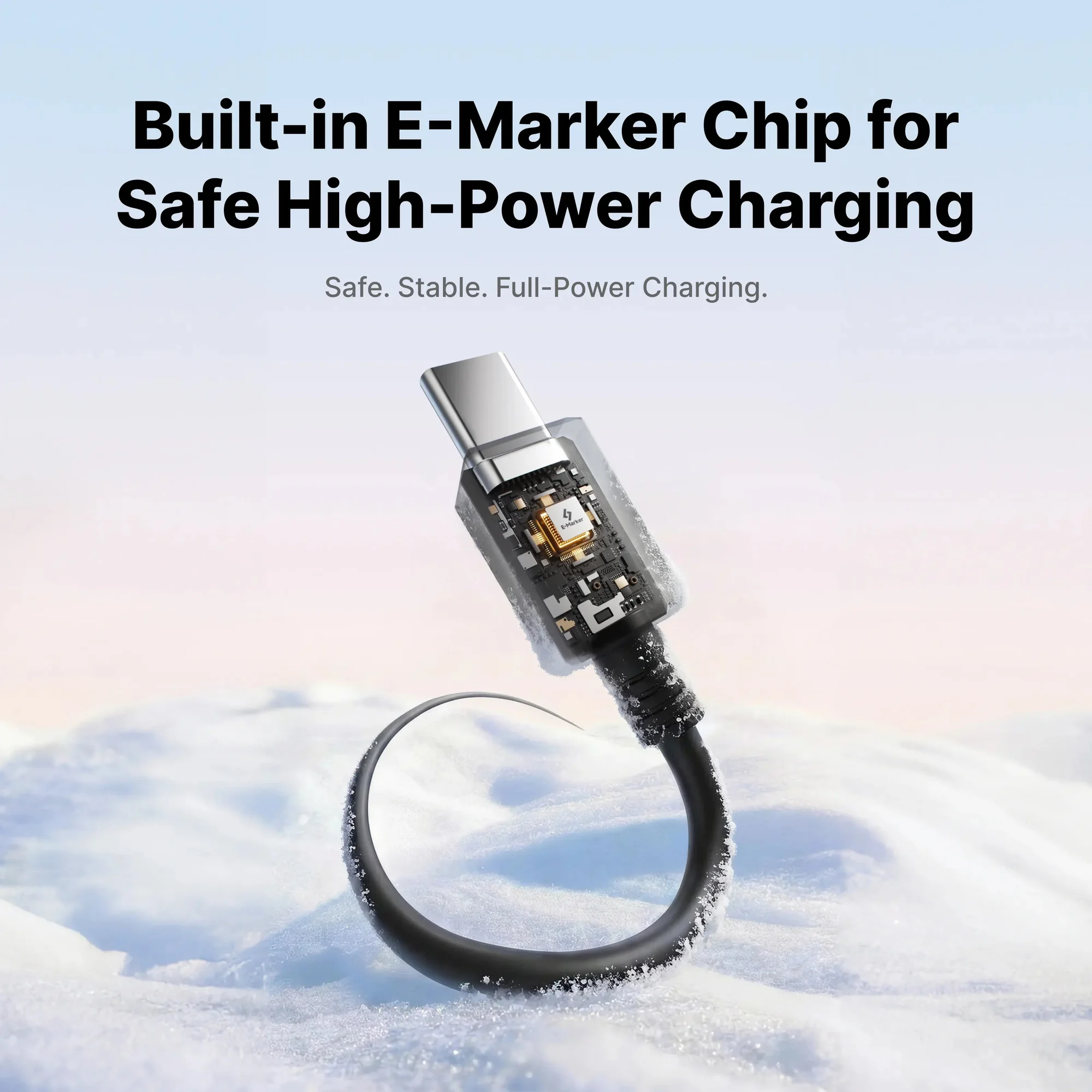 Чип E-Marker внутри прозрачного штекера кабеля SHARGE USB-C
