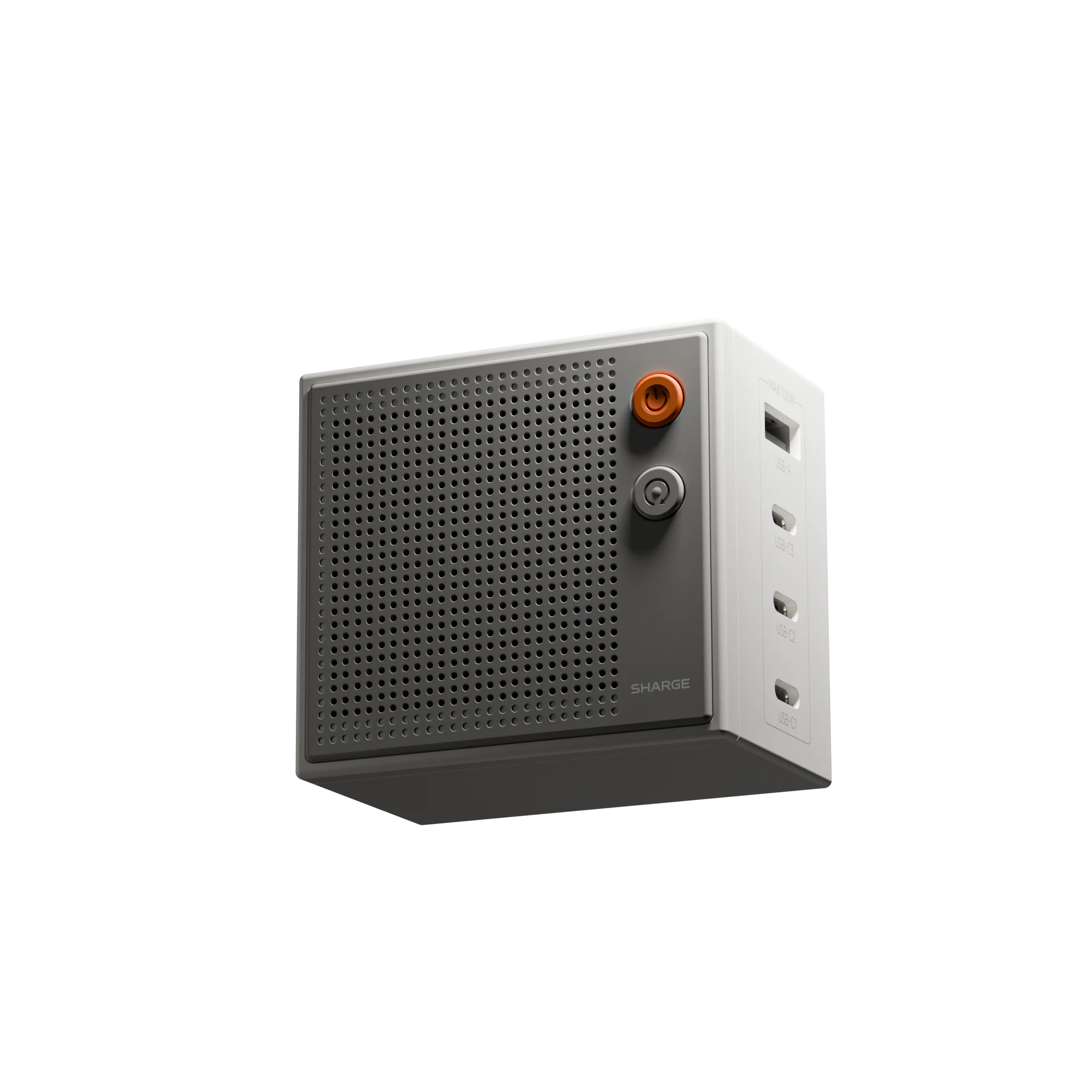 SHARGE Pixel 100 в белом цвете: порты USB-A, USB-C3, USB-C2, USB-C1