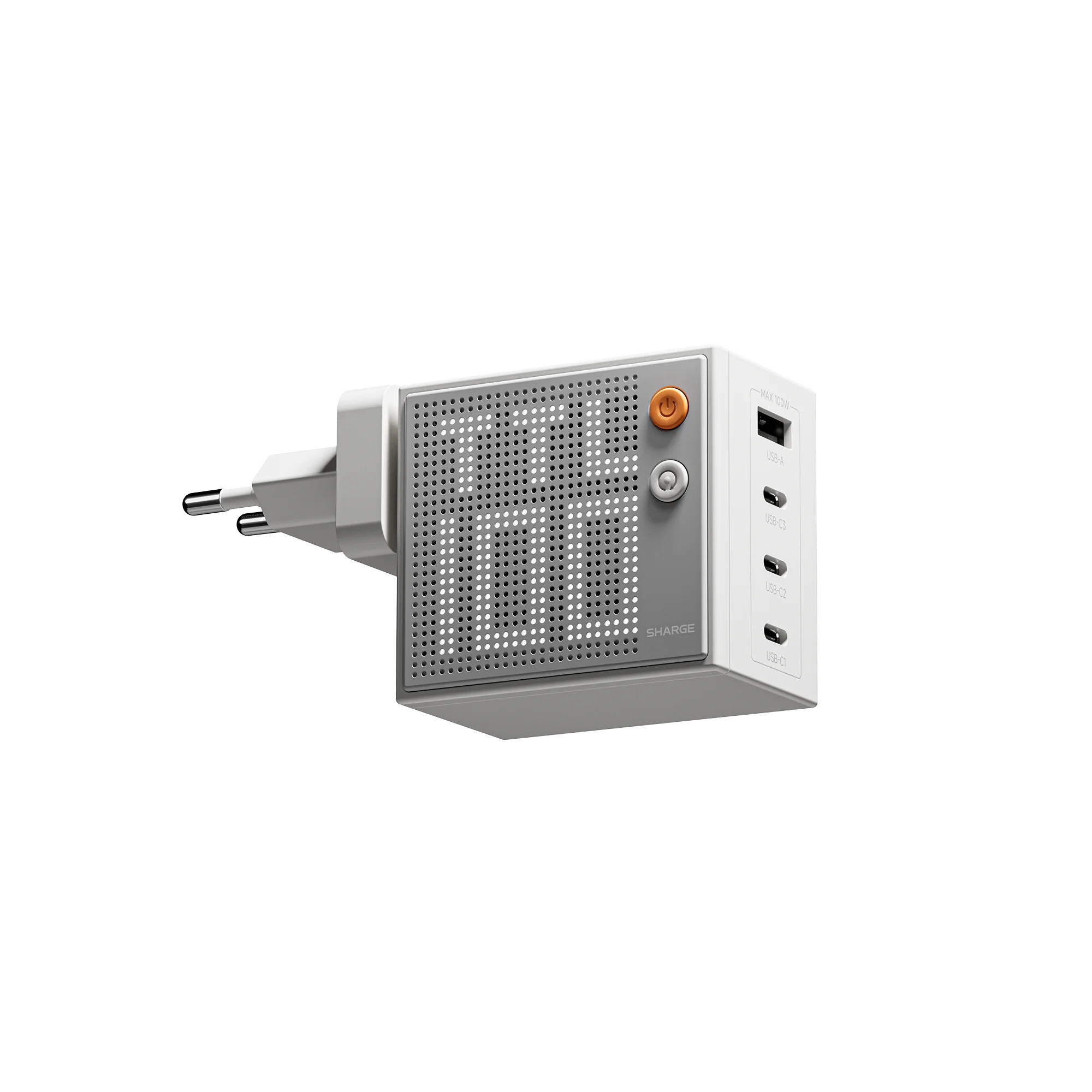 Pixel 100, белый: вилка выдвинута, на боковой грани отметка MAX 100W