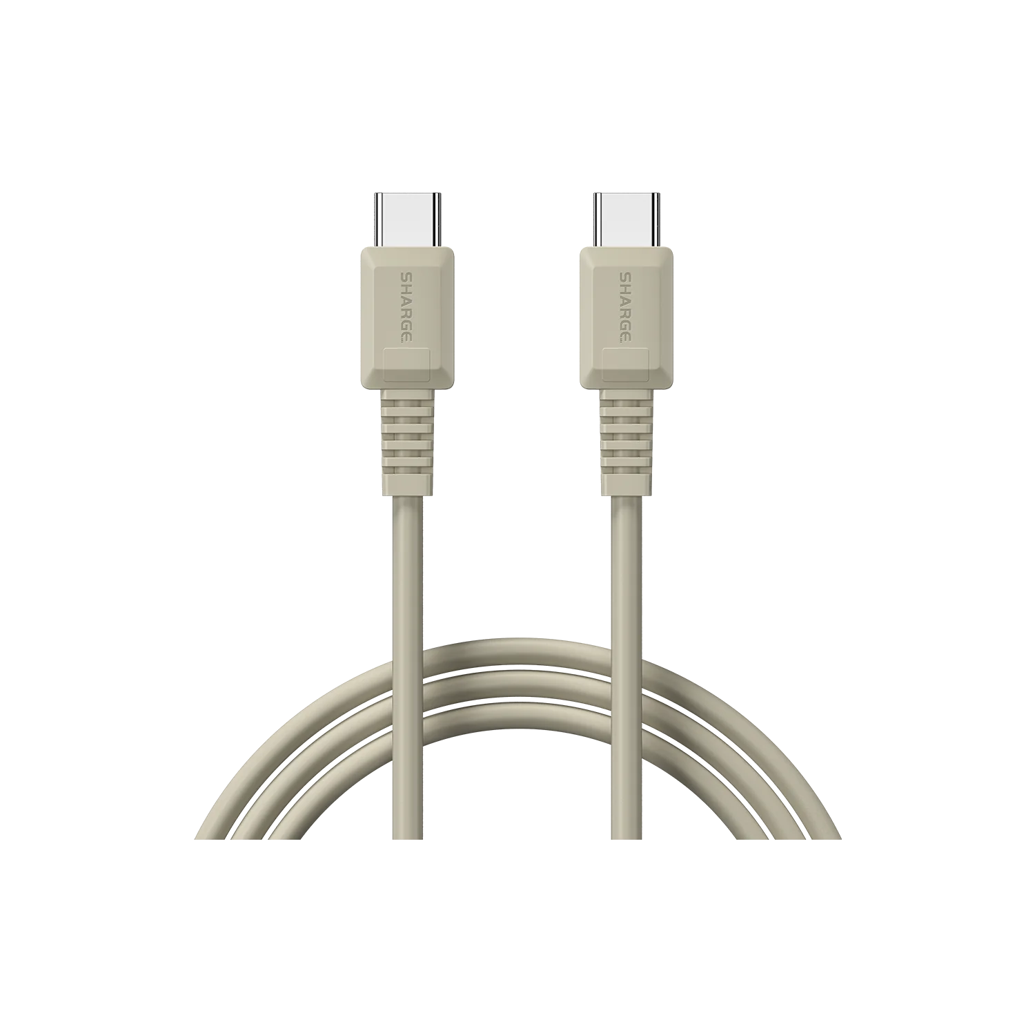 Кабель SHARGE Retro USB-C → USB-C кремового цвета, оба разъёма и виток провода