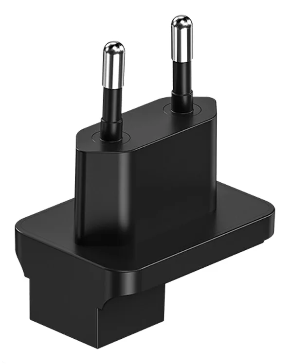 SHARGE Plugs Adapter: чёрная вилка EU Type C крупным планом, видна посадочная площадка