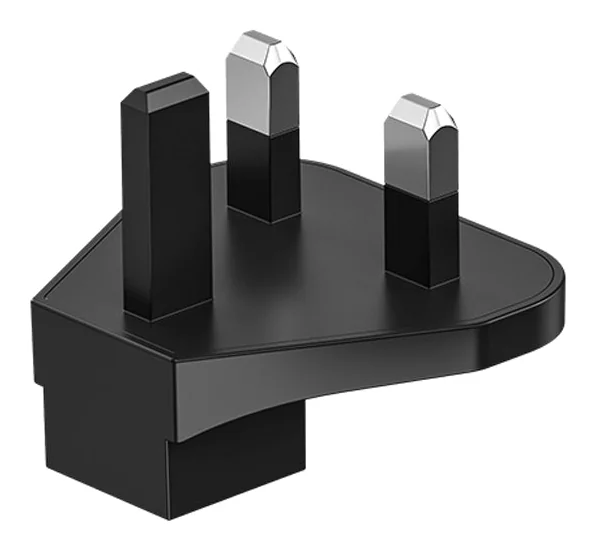 SHARGE Plugs Adapter: чёрная вилка UK Type G с тремя прямоугольными штырьками крупным планом