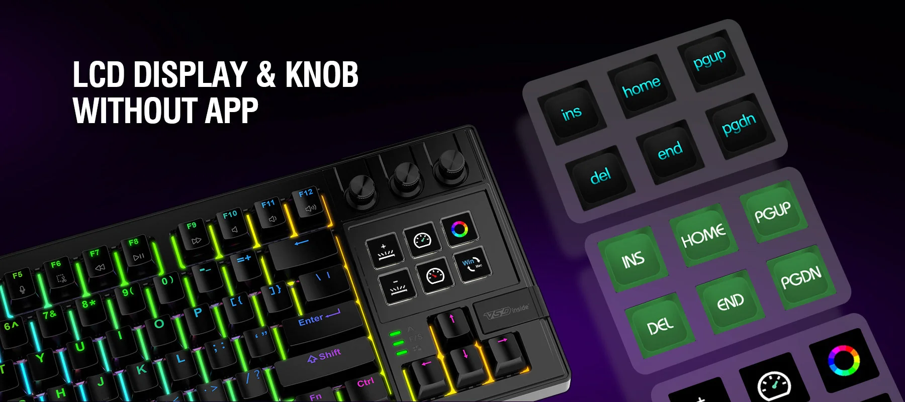 Блок из шести ЖК-клавиш и трёх энкодеров K1 Pro с подсвеченными иконками