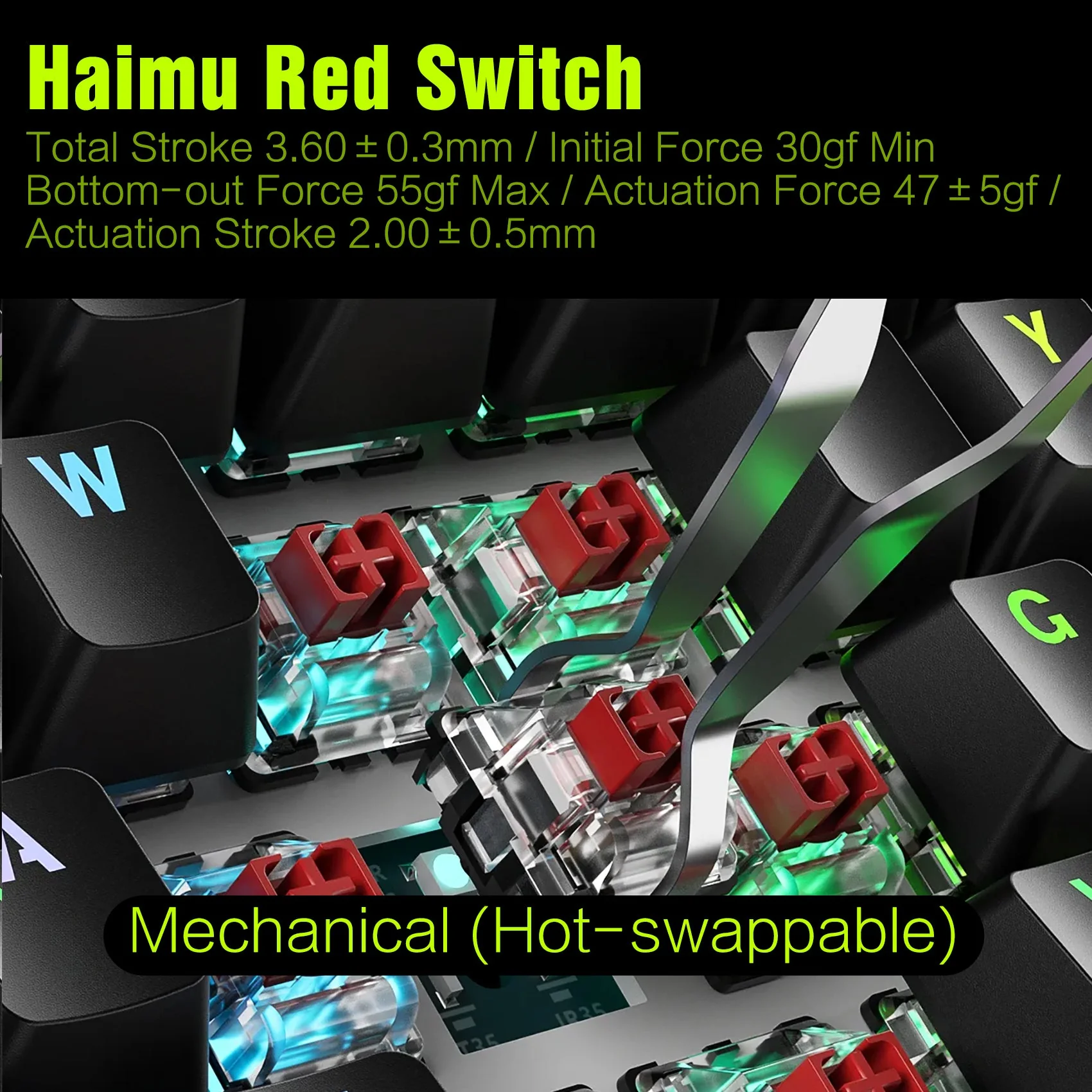 Красные переключатели Haimu под снятыми колпачками K1 Pro и характеристики хода