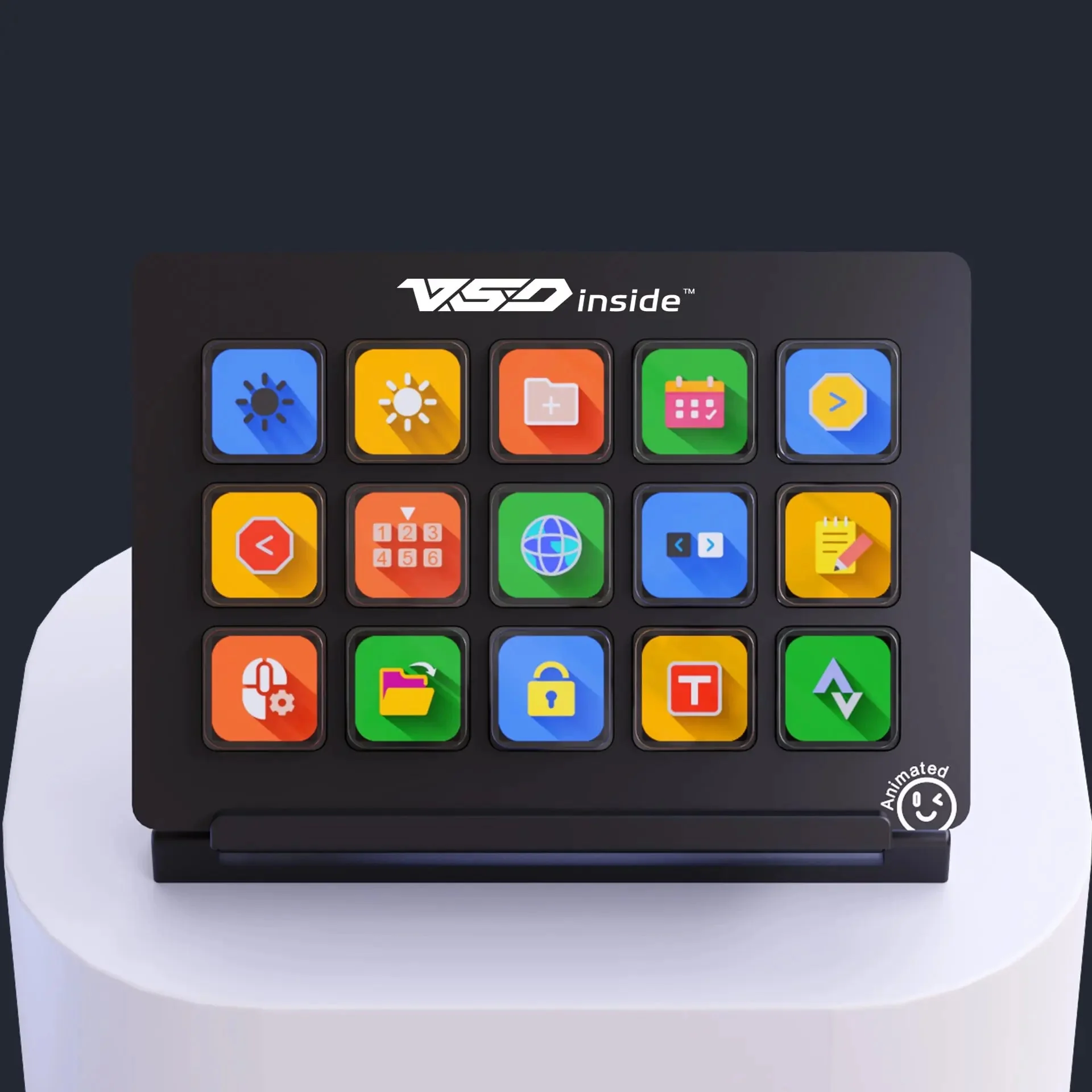 VSDinside Stream Dock 293 V3: 15 LCD-клавиш 19 мм, вид спереди на студийном подиуме