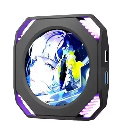 Чёрный VSDinside Stream Dock DR21: круглый экран 2,1″ с RGB-подсветкой, порты USB-C и 4PIN сбоку