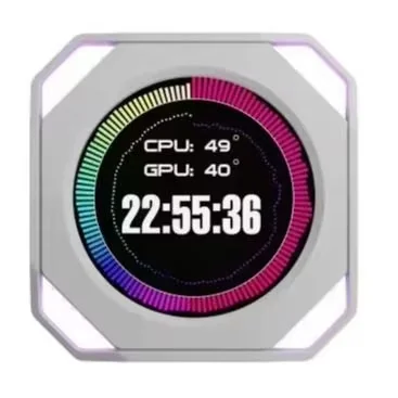 Белый VSDinside Stream Dock DR21 с показаниями CPU и GPU и часами на круглом экране