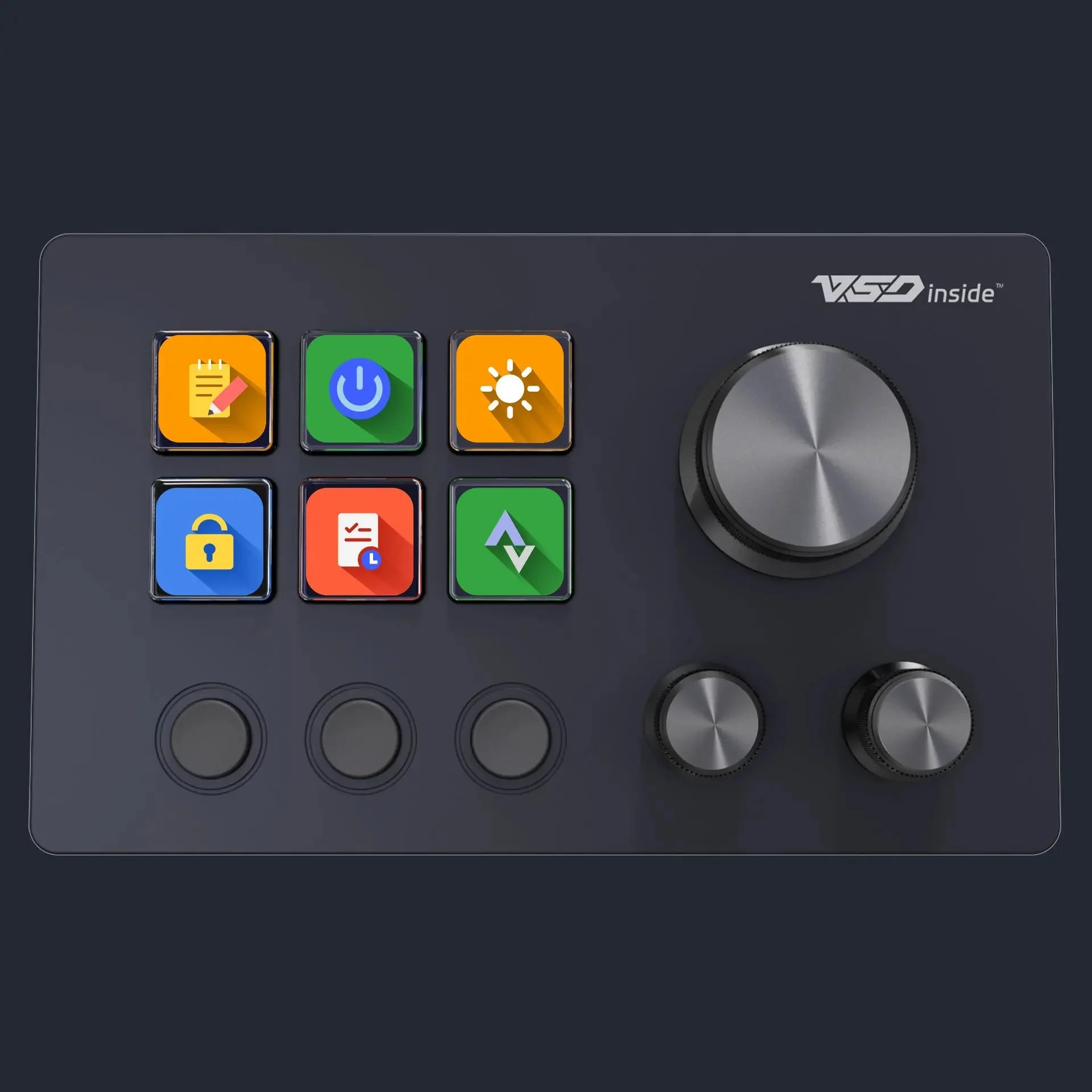 VSDinside Stream Dock N3 в чёрном корпусе: шесть LCD-клавиш и три ручки