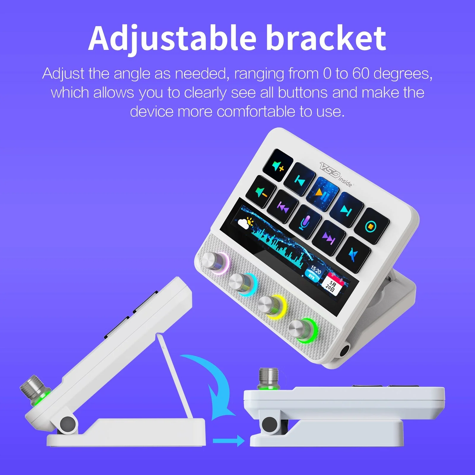 Подставка Stream Dock N4 Pro: угол наклона регулируется от 0 до 60 градусов