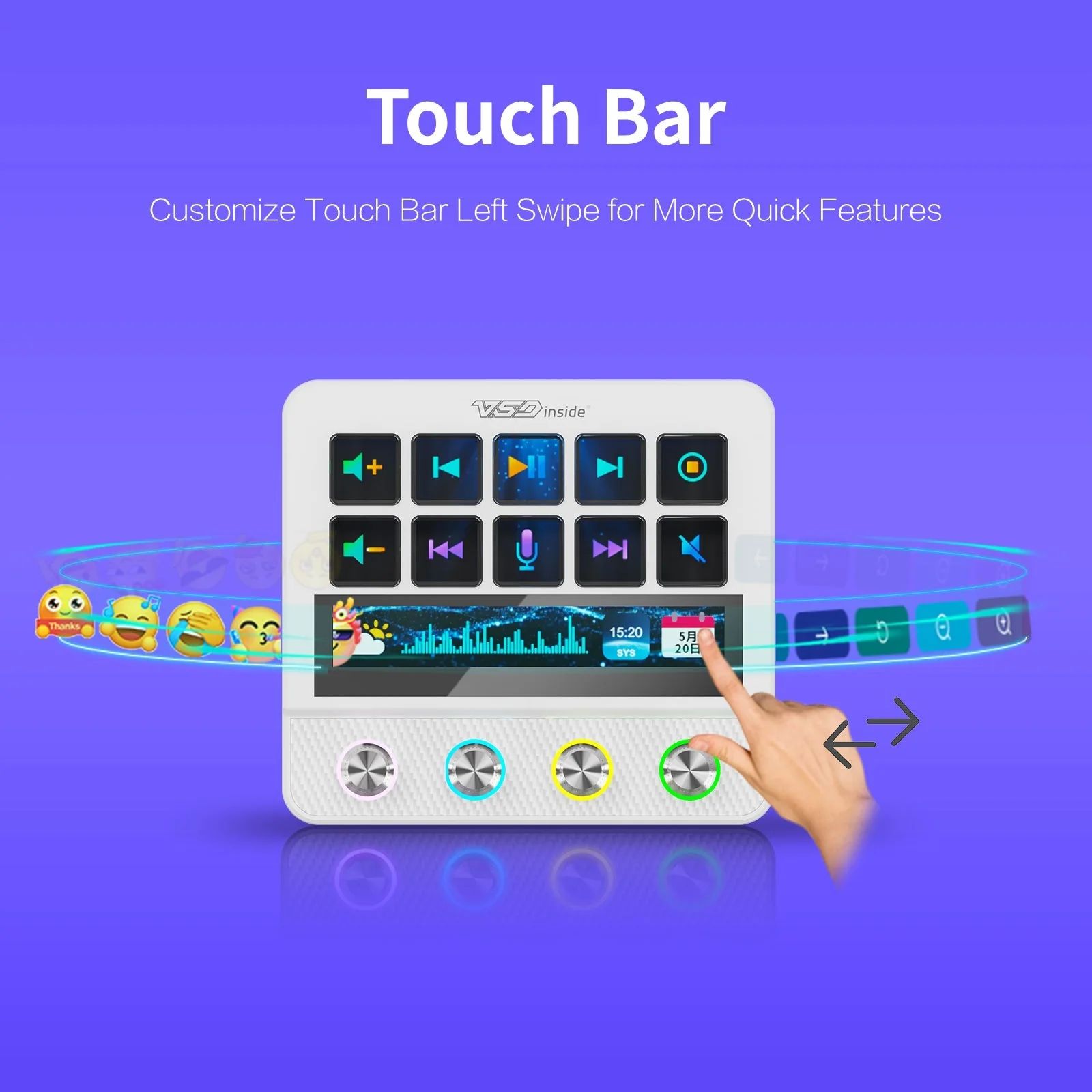 Сенсорный тач-бар Stream Dock N4 Pro: свайп пальцем вызывает быстрые функции