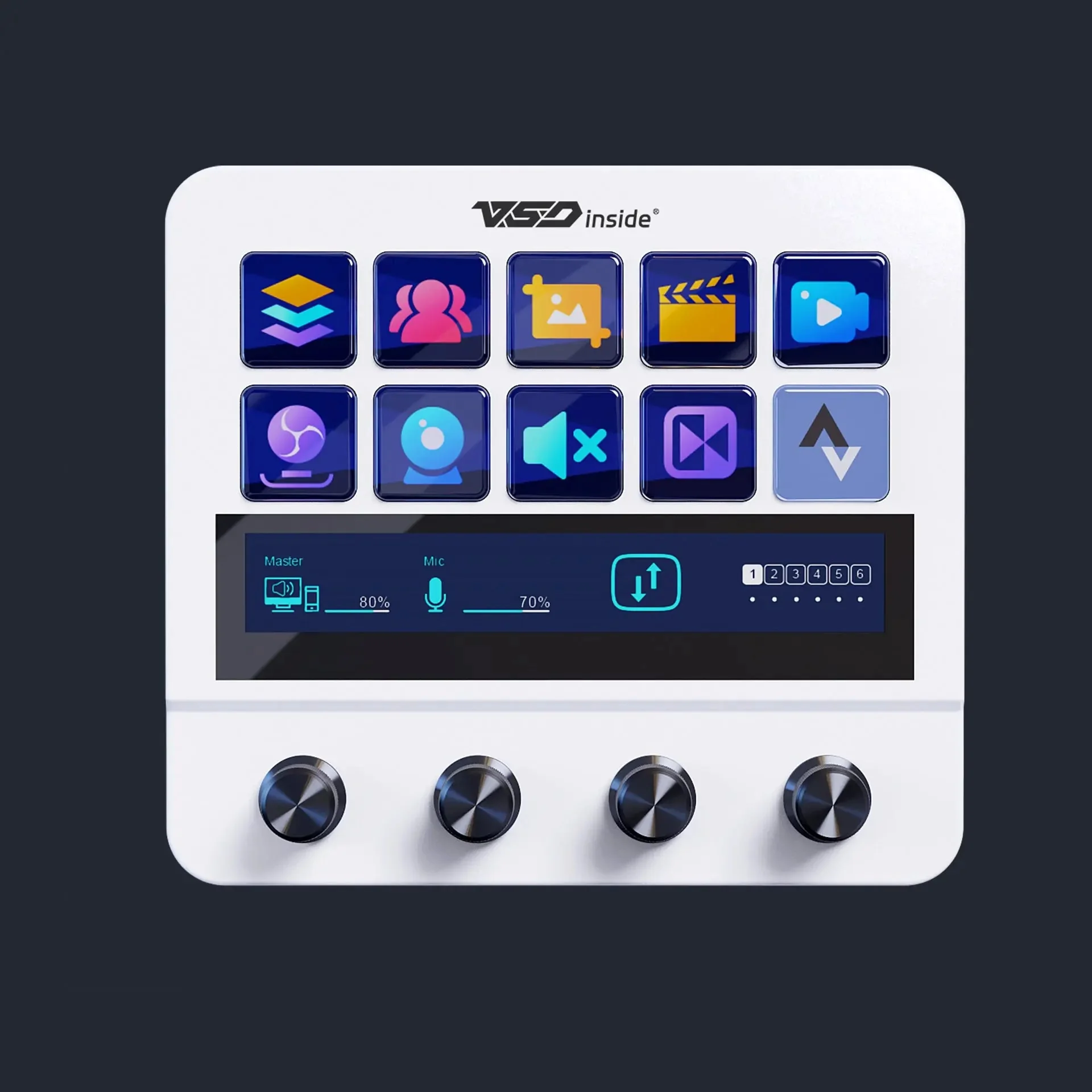 VSDinside Stream Dock N4 в белом корпусе: 10 LCD-клавиш, полоса-дисплей и 4 энкодера