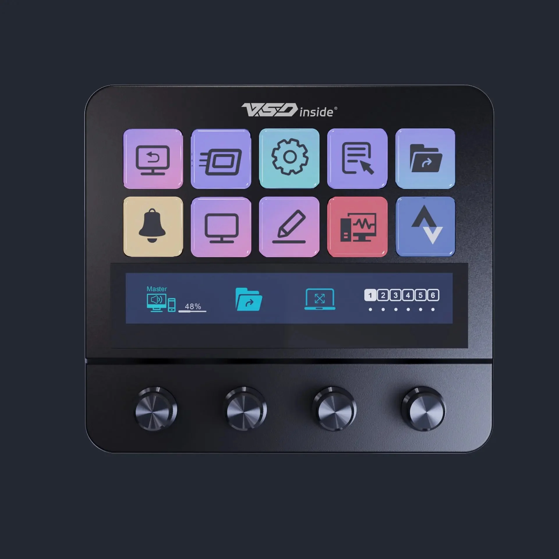 VSDinside Stream Dock N4 в чёрном корпусе: 10 LCD-клавиш и 4 энкодера