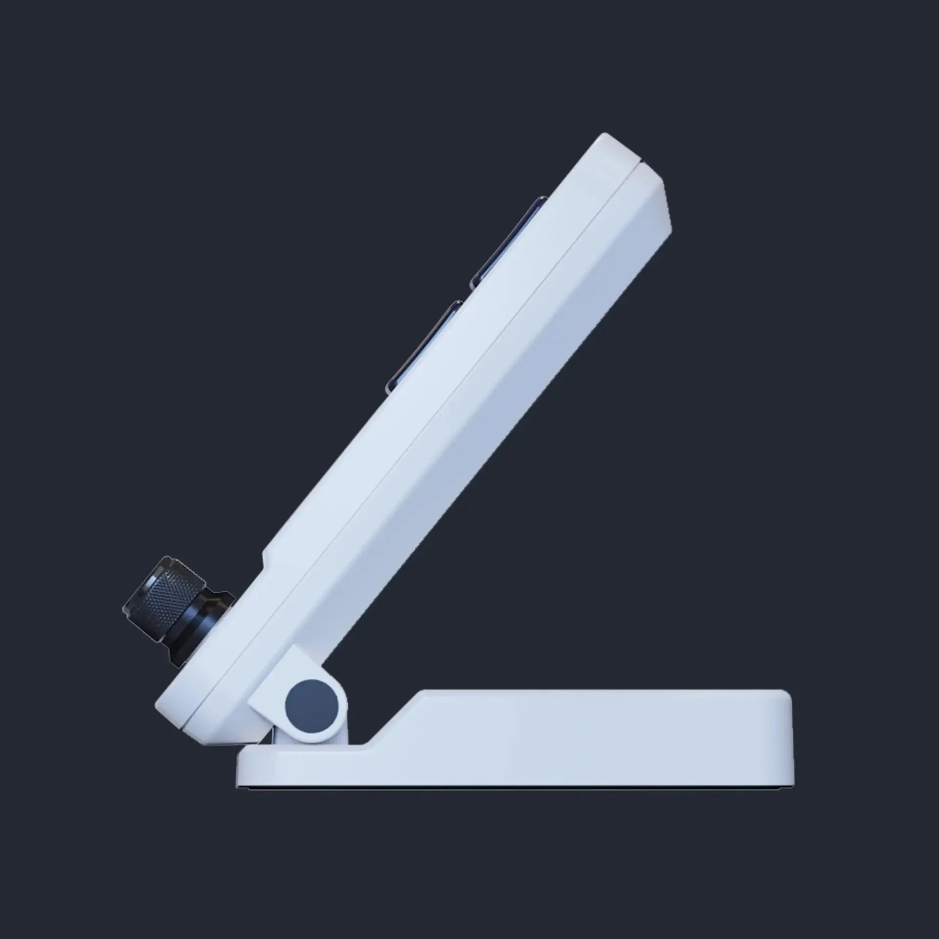 Stream Dock N4 сбоку: панель откинута от подставки, виден шарнир регулировки угла