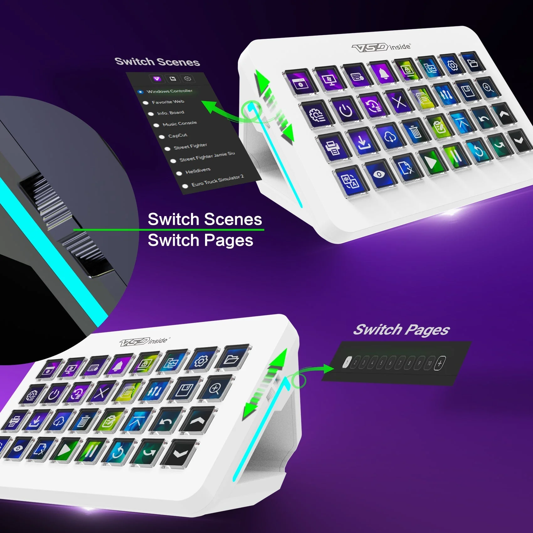 Боковые клавиши Stream Dock XL для переключения сцен и страниц