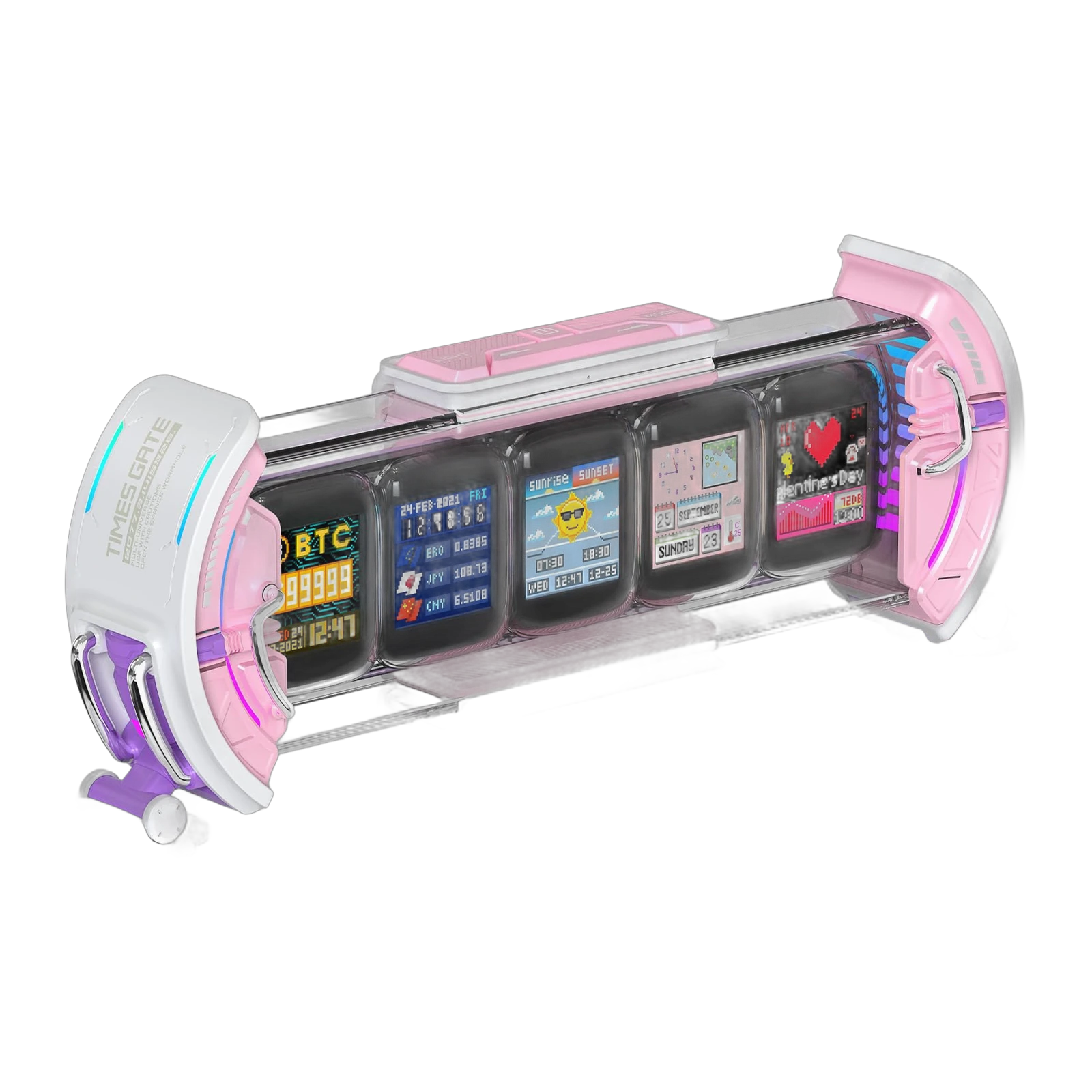 Divoom Times Gate — инфо-дисплей из пяти экранов 128×128 — розовый