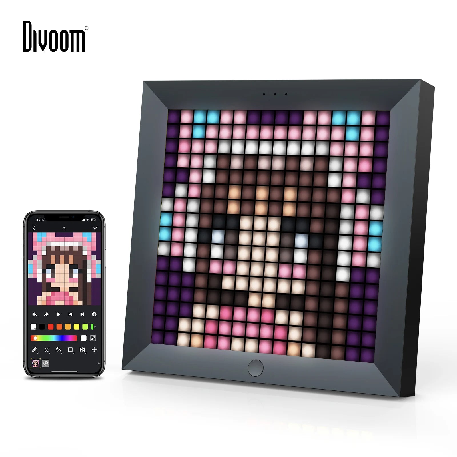 Divoom Pixoo — пиксель-дисплей 16×16 с часами и визуализатором