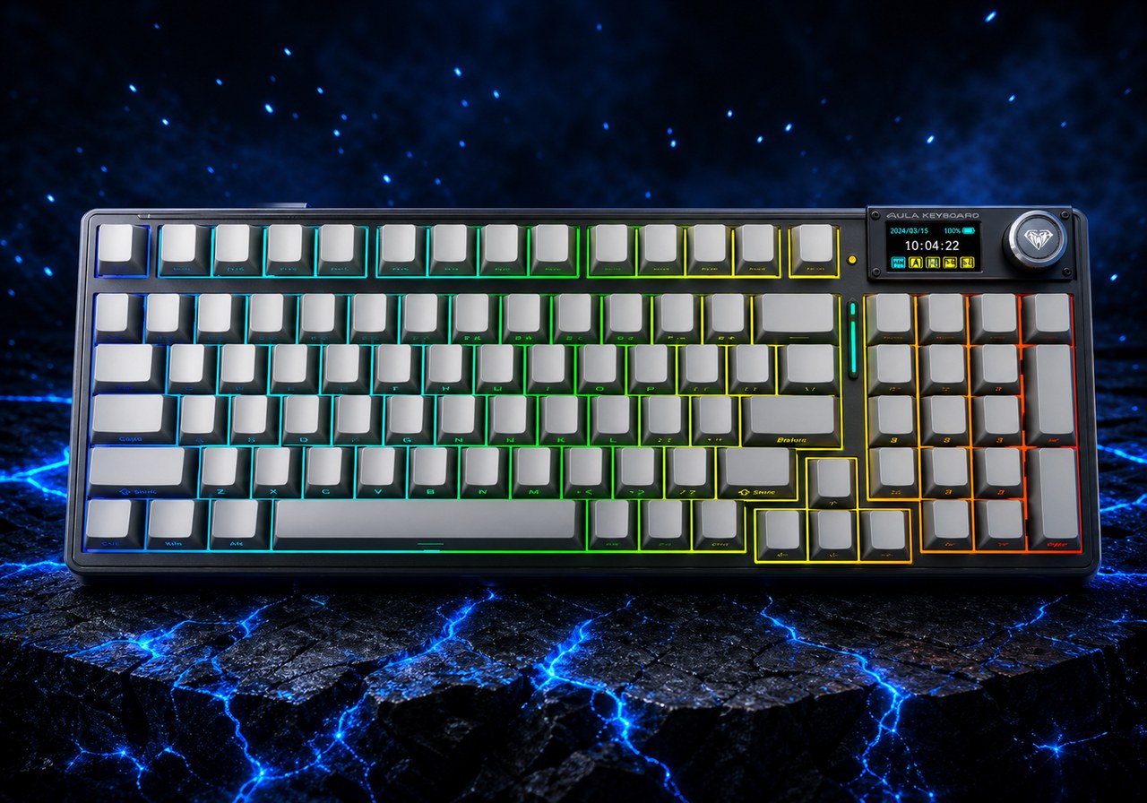 AULA F98 Pro V3 — 96% беспроводная gasket-клавиатура с tft-экраном